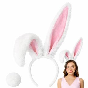 آذان أرنب كبيرة وذيل طويل من فروي آذان أرنب عقال أرنب أذن عقال وذيل قطيفة قابلة للانحناء آذان أرنب هيرباند زي أرنب لحفلة عيد الفصح والهالوين التنكرية للحفلات التنكرية على شكل حيوان in Kuwait