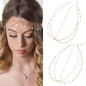 SuPoo 2 حزم سلسلة الرأس الذهبية للنساء البوهيمي حجر الراين المصرية خوذة قابل للتعديل الطبقات الشعر سلسلة رئيس المجوهرات الترتر سلسلة الجبين لملابس الشاطئ الزفاف in Kuwait
