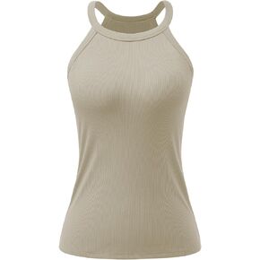 Vislivin Halter Neck Tank Top for Women with Built in Bra Summer Sleeveless Casual Basic Ribbed Cami Shirt in Kuwait