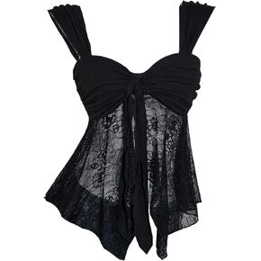 توب نسائي دانتيل Y2k بدون أكمام شبكي شفاف غير متماثل رقبة على شكل قلب بدون أكمام للخروج للحفلات والنوادي ملابس علوية in Kuwait