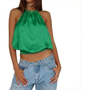 Women Satin Halter Top Backless Sexy Open Back Sleeveless Crop Y2K Summer Going Out Tops in Kuwait