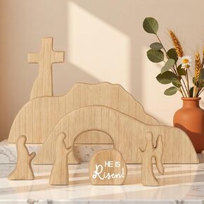 مشهد عيد الفصح للقبر الفارغ مع ديكور مسيحي متقاطع، مشهد القيامة الخشبي لعيد الفصح، مجموعة صينية قبر يسوع للزينة الدينية، مجموعة ميلاد يسوع لطاولة المكتب المنزلي، الديكور المسيحي in Kuwait