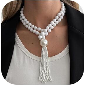 قلادة مطرزة مكتنزة للنساء الطبقات الكرة مطرز حبلا سلسلة المختنق لؤلؤة كبيرة Y قلادة حزب مجوهرات خمر in Kuwait