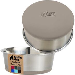 GORILLA GRIP Dog Bowls, Holds 2 Cups Each (16 fl oz), Heavy Duty Stainless Steel Food and Water Bowl for Feeding Dogs and Cats, Dishwasher Safe, Rust Resistant, BPA Free Rubber Base, Set of 2 Black in Kuwait