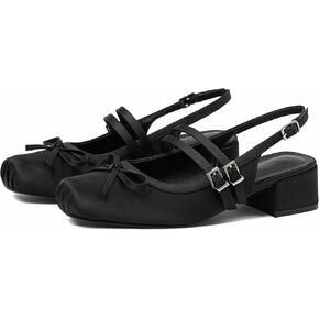 Mary Jane for Women Slingback Pumps Ballet Chunky Heel Closed Square Toe Pumps Satin Wedding Shoes Party Low Block Heel Bow Office Work Shoes in Kuwait