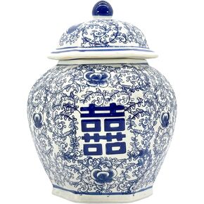 برطمان زنجبيل من السيراميك والبورسلين باللونين الأزرق والأبيض مقاس 35.56 سم من Galt International، مزهرية على شكل جرة ديكور منزلي من Galt International in Kuwait