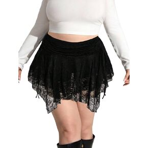 SHENHE Women's Plus Size Lace Gothic Mini Skirt Y2k Ruched Asymmetrical Layered Ruffle Skirt in Kuwait