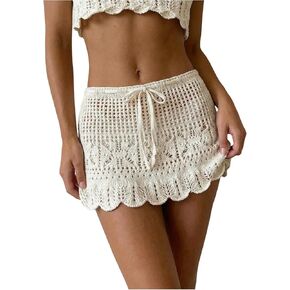 تنورة نسائية من WDIRARA بوهو مفرغة بحاشية مكشكشة ومتماسكة برباط على شكل فيونكة وخصر للعطلات in Kuwait