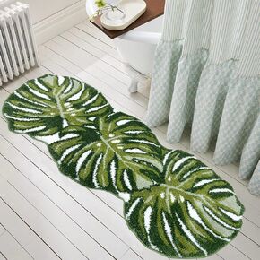 Green Bathroom Runner Rug - Leaf Long Bath Mat Tropical Monstera Bath Rugs Non Slip Washable Bathrug for Bathroom Floor, Cute Restroom Rug, Plant Absorbent Bathmat Botanical Home Decor 24" x 60" in Kuwait