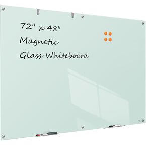 لوح مسح جاف زجاجي من TSJ OFFICE - 72 × 48 بوصة (6 × 4 بوصات) سبورة بيضاء مغناطيسية زجاجية مثبتة على الحائط، لوحة بيضاء كبيرة جدًا بدون إطار للمكتب والمنزل والمدرسة in Kuwait