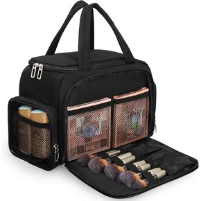 Travel Makeup Bag, Lightweight Wide-open Toiletries Bag for Women, Large Cosmetic Organizer Bag with Makeup Brushes Compartment for Travel-Sized Essentials for Trip, Camping - Blue Flower in Kuwait