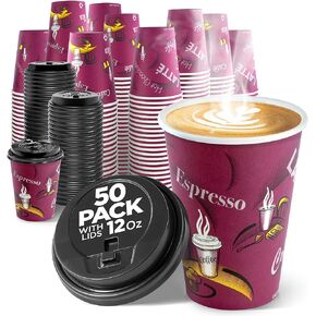Disposable Coffee Cups with Lids 20 oz (100 Pack) - To Go Paper Coffee Cups for Hot & Cold Beverages, Coffee, Tea, Hot Chocolate, Water, Juice - Eco Friendly Cups in Kuwait