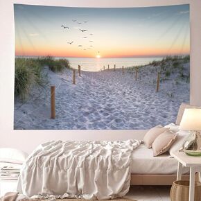 TUGCAY Ocean Beach Tapestry Sunset Seabird Seaside with Grass Wall Hanging Tapestries Nature Landscape Tapestry for Bedroom Living Room Dorm Decor, 90x70 Inches in Kuwait