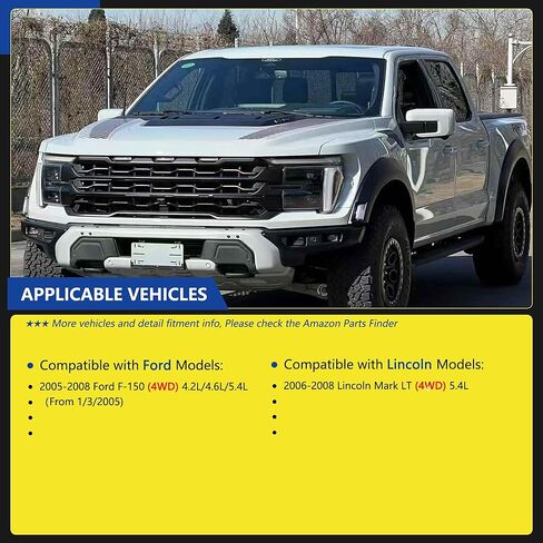 مستشعر سرعة عجلة ABS أمامي يسار يمين مناسب لسيارة Ford F150(4WD) 2005 2006 2007 2008، 2006-2008 Lincoln Mark LT(4WD) 5.4L، 5L3Z-2C204-A، 5L3Z2C204A، 7L3Z2C204AA، ALS504 (قطعتان) in Kuwait