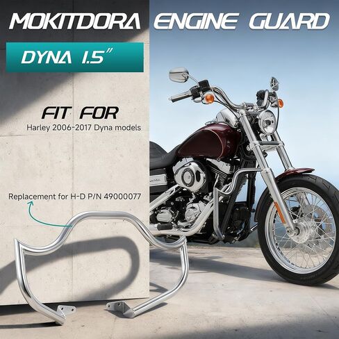 MoKitDora 1.5" Dyna Engine Guard Meathook Highway Crash Bar for Harley 2006-2017 Street Bob FXDB Fat Bob FXDF Low Rider FXDL FXDWG FXDC Models, Chrome in Saudi Arabia