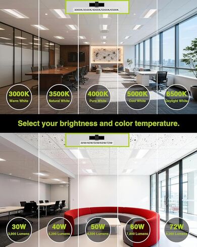 YXL 2x4 LED Troffer Light، 5CCT Switch LED Drop in Ceiling Light للسقف المسقط، 9720/8100/6750/5400/4050 لومن قابل للتعديل، 6500/5000/4000/3500/3000K درجة حرارة اللون، عكس الضوء 0-10V، ETL in Kuwait