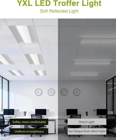 YXL 2x4 LED Troffer Light، 5CCT Switch LED Drop in Ceiling Light للسقف المسقط، 9720/8100/6750/5400/4050 لومن قابل للتعديل، 6500/5000/4000/3500/3000K درجة حرارة اللون، عكس الضوء 0-10V، ETL in Kuwait