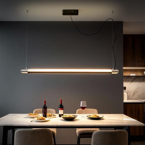 Modern Linear Suspension Light for Dining Room, Dimmable & Color Changing LED Chandelier with 45° Optical Lens, High CRI Non-Glare Downlight for Kitchen Island, Office, Tea Room in Saudi Arabia