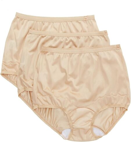 Dixie Belle Women's Underwear Brief Full Coverage Nylon High Waist Panties Scallop Trim 3-Pack, Nude, 12 in Saudi Arabia