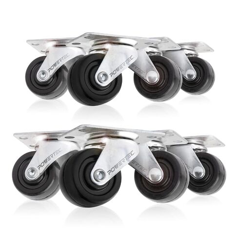 POWERTEC 3 Inch Swivel Caster Wheels Set of 4 with Brake & 880 lbs Loads, Heavy Duty Plate Casters, Dual Locking PU Castor Wheels for Furniture, Cart, Dolly and Workbenches (17208V) in Saudi Arabia