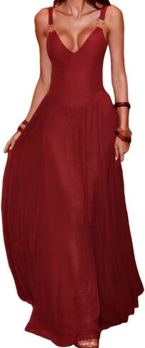 Women's Sexy Deep V-Neck Retro Sleeveless Solid Color Mesh A-line Dress Lace Cocktail Party Wedding Dress in Saudi Arabia