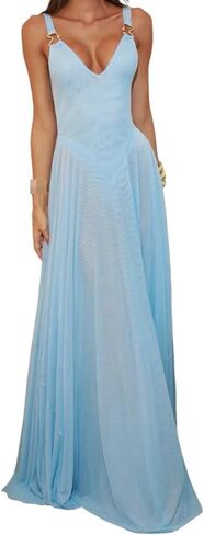 Women's Sexy Deep V-Neck Retro Sleeveless Solid Color Mesh A-line Dress Lace Cocktail Party Wedding Dress in Saudi Arabia
