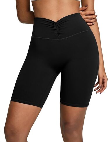 شورت BRXL V Ruched لراكبي الدراجات النارية للنساء، مقاس 8 بوصات بدون درزات أمامية، شورت عالي الخصر لليوجا والتمارين الرياضية مع جيب داخلي in Saudi Arabia