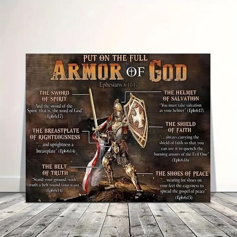 Bible Verse Canvas Wall Art – Full Armor of God Ephesians 6:10–18 – Christian Scripture Wall Decor for Home, Office & Church – Inspirational Religious Artwork – 12x16 Inch Framed in Saudi Arabia
