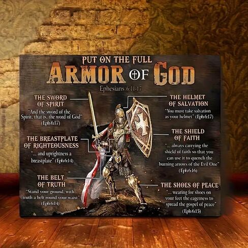 Bible Verse Canvas Wall Art – Full Armor of God Ephesians 6:10–18 – Christian Scripture Wall Decor for Home, Office & Church – Inspirational Religious Artwork – 12x16 Inch Framed in Saudi Arabia