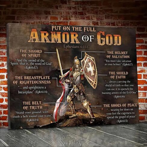 Bible Verse Canvas Wall Art – Full Armor of God Ephesians 6:10–18 – Christian Scripture Wall Decor for Home, Office & Church – Inspirational Religious Artwork – 12x16 Inch Framed in Saudi Arabia