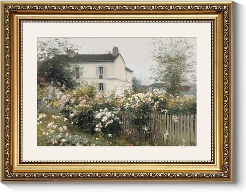 ARPEOTCY Vintage Cottage Garden Wall Art, Framed Floral House Painting Print, French Country Style Home Décor, 14x11 Inch Countryside Landscape Picture for Living Room, Bedroom, Hallway in Kuwait