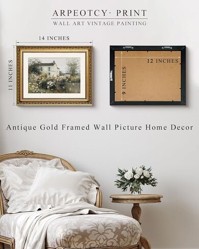 ARPEOTCY Vintage Cottage Garden Wall Art, Framed Floral House Painting Print, French Country Style Home Décor, 14x11 Inch Countryside Landscape Picture for Living Room, Bedroom, Hallway in Kuwait