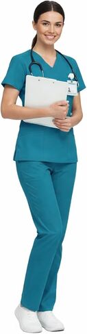 مجموعة FiFizzz Scrubs للنساء - مجموعات دعك سوداء ناعمة قابلة للتمدد للنساء للزي الطبي وأطقم فرك التمريض (بلوزة وسراويل) in Saudi Arabia