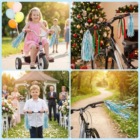 1 Pair Kids Bike Scooter Handlebar Streamers Sparkle Pom Pom Tassels Children Scooter Bicycle Grips Ribbon Baby Carrier Accessories Easy Attachment to Bike's Handlebars in Kuwait