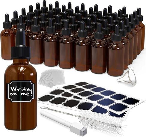 Nevlers 48PK Green Glass Dropper Bottle 2oz | No-Leak Firm Suction Mini Dropper Bottles for Travel | Oil Bottles for Hair | Tincture Bottles with Dropper | Empty Eye Dropper Bottle | Medicine Dropper in Kuwait