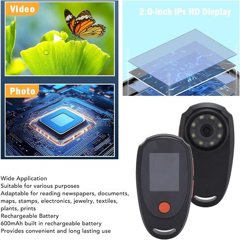 Handheld Digital Microscope with 2.0 Inch Color Screen, Portable Magnifying Glass for Kids, 500x Magnification, 8 LED Lights, USB Compatible with PC and OS (White) in Saudi Arabia