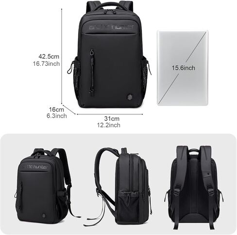 حقيبة ظهر للكمبيوتر المحمول للسفر من ARCTIC HUNTER AH للرجال، حقيبة عمل خفيفة الوزن تناسب كمبيوتر محمول مقاس 15.6 بوصة، حقيبة ظهر معتمدة من الطائرة، مقاومة للماء، متينة، سوداء in Kuwait