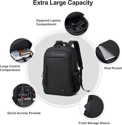 حقيبة ظهر للكمبيوتر المحمول للسفر من ARCTIC HUNTER AH للرجال، حقيبة عمل خفيفة الوزن تناسب كمبيوتر محمول مقاس 15.6 بوصة، حقيبة ظهر معتمدة من الطائرة، مقاومة للماء، متينة، سوداء in Kuwait