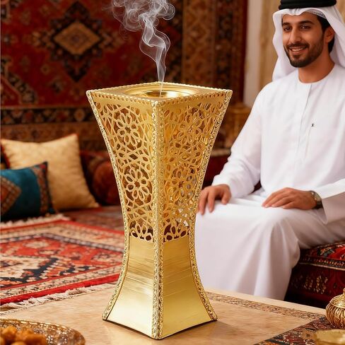 مبخرة فحمية منحوتة يدويًا - مبخرة بخور، مبخرة عود رائعة من اللبان المعدني للمكتب والديكور المنزلي - حاملات بخور مقاومة للصدأ للتأمل في سبا اليوغا (ذهبي) in Saudi Arabia