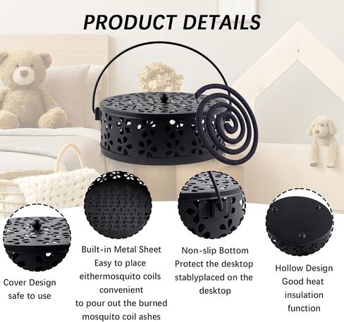 4 Pcs Mosquito Coil Holder Incense Coil Holder, Retro Iron Portable Hanging Outdoor Incense Burner Holder with Handle Round Metal Incense Holder for Home Camping Indoor Outdoor Patio (Black) in Kuwait