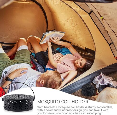 4 Pcs Mosquito Coil Holder Incense Coil Holder, Retro Iron Portable Hanging Outdoor Incense Burner Holder with Handle Round Metal Incense Holder for Home Camping Indoor Outdoor Patio (Black) in Kuwait