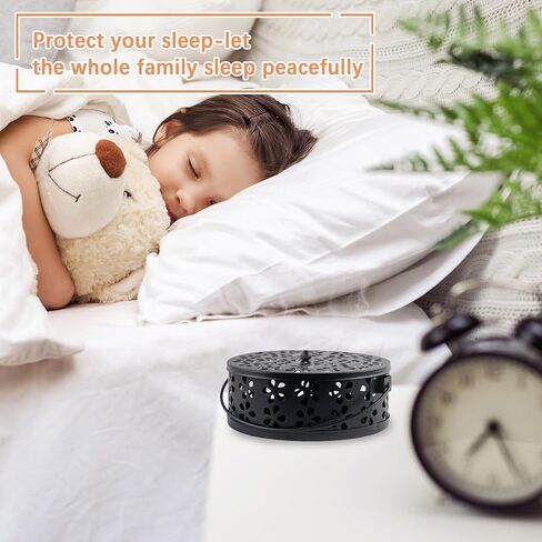 4 Pcs Mosquito Coil Holder Incense Coil Holder, Retro Iron Portable Hanging Outdoor Incense Burner Holder with Handle Round Metal Incense Holder for Home Camping Indoor Outdoor Patio (Black) in Kuwait