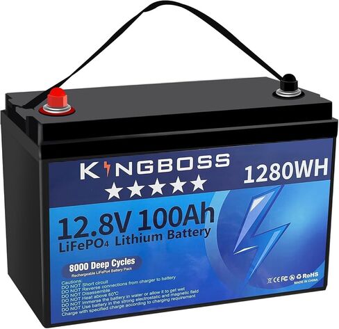 Kingboss 12V 100Ah LiFePO4، بطارية ليثيوم 15000 دورة عميقة بطارية ليثيوم فوسفات الحديد مع 100A Smart BMS قابلة للشحن 1280Wh LiFePO4 بطارية للطاقة المنزلية، القوارب، RV، النظام الشمسي in Saudi Arabia