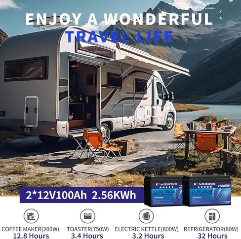 Kingboss 12V 100Ah LiFePO4، بطارية ليثيوم 15000 دورة عميقة بطارية ليثيوم فوسفات الحديد مع 100A Smart BMS قابلة للشحن 1280Wh LiFePO4 بطارية للطاقة المنزلية، القوارب، RV، النظام الشمسي in Kuwait