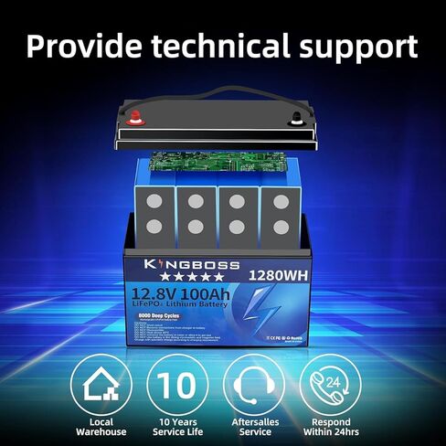 Kingboss 12V 100Ah LiFePO4، بطارية ليثيوم 15000 دورة عميقة بطارية ليثيوم فوسفات الحديد مع 100A Smart BMS قابلة للشحن 1280Wh LiFePO4 بطارية للطاقة المنزلية، القوارب، RV، النظام الشمسي in Kuwait
