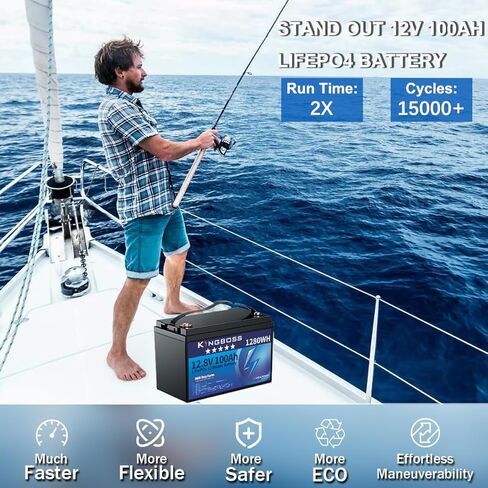 Kingboss 12V 100Ah LiFePO4، بطارية ليثيوم 15000 دورة عميقة بطارية ليثيوم فوسفات الحديد مع 100A Smart BMS قابلة للشحن 1280Wh LiFePO4 بطارية للطاقة المنزلية، القوارب، RV، النظام الشمسي in Kuwait