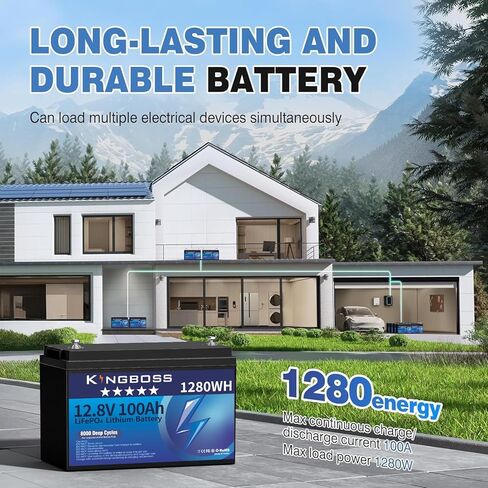 Kingboss 12V 100Ah LiFePO4، بطارية ليثيوم 15000 دورة عميقة بطارية ليثيوم فوسفات الحديد مع 100A Smart BMS قابلة للشحن 1280Wh LiFePO4 بطارية للطاقة المنزلية، القوارب، RV، النظام الشمسي in Kuwait