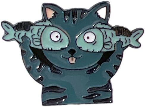 Cat with Fish Eyes Enamel Pin – Funny Cartoon Kitty with Silly Expression, Quirky Lapel Accessory for Animal Lovers and Collectors in Saudi Arabia