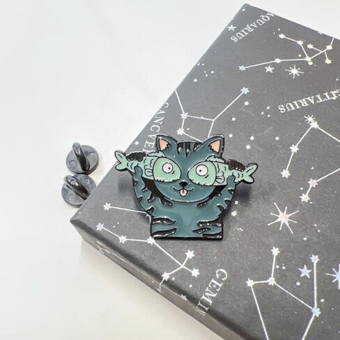 Cat with Fish Eyes Enamel Pin – Funny Cartoon Kitty with Silly Expression, Quirky Lapel Accessory for Animal Lovers and Collectors in Saudi Arabia