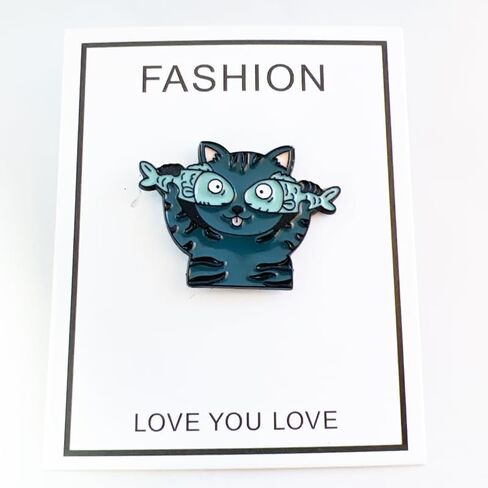 Cat with Fish Eyes Enamel Pin – Funny Cartoon Kitty with Silly Expression, Quirky Lapel Accessory for Animal Lovers and Collectors in Saudi Arabia
